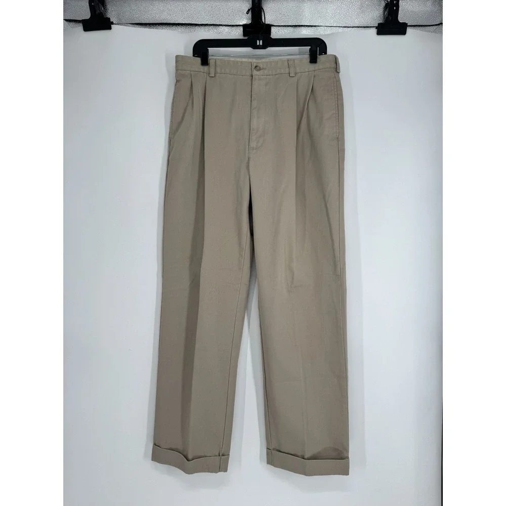 Polo Ralph Lauren Hammond Chino Pants Vintage 35x32 Khaki Cuffed Pleated Baggy